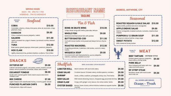 Sea Food Menuboard digital signage template