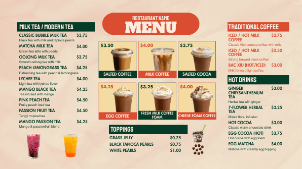 Bubble Tea Menuboard digital signage template