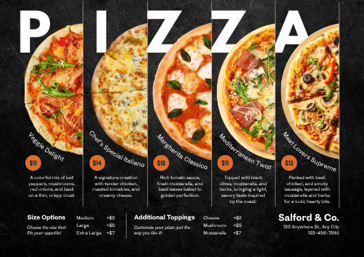 Black and Red Modern Pizza Restaurant Menu template